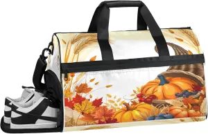 Gym Bag for Women Men Thanksgiving Decor Fall Travel Duffle Bag with Shoe Compartment Waterproof Sports Tote Bags Large Overnight Weekender Bags for Travel Swimming Gym Yoga Dance