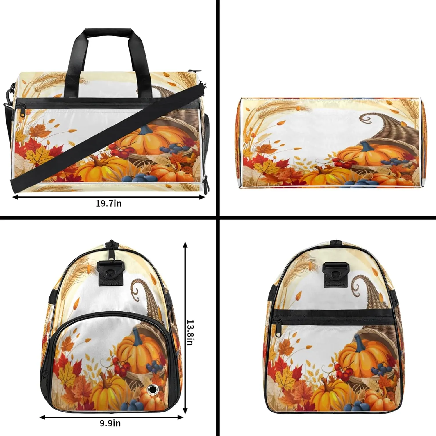 Gym Bag for Women Men Thanksgiving Decor Fall Travel Duffle Bag with Shoe Compartment Waterproof Sports Tote Bags Large Overnight Weekender Bags for Travel Swimming Gym Yoga Dance