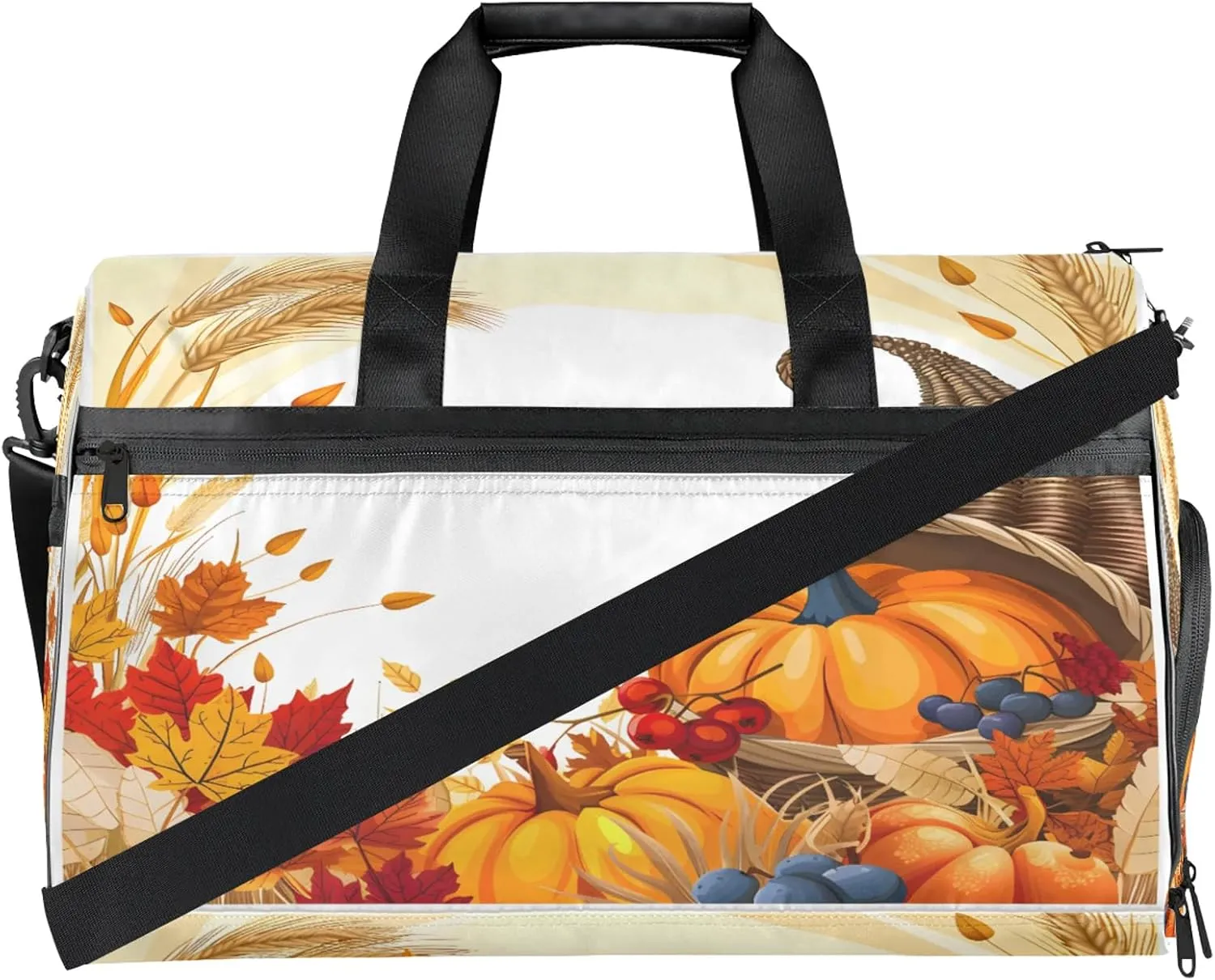 Gym Bag for Women Men Thanksgiving Decor Fall Travel Duffle Bag with Shoe Compartment Waterproof Sports Tote Bags Large Overnight Weekender Bags for Travel Swimming Gym Yoga Dance