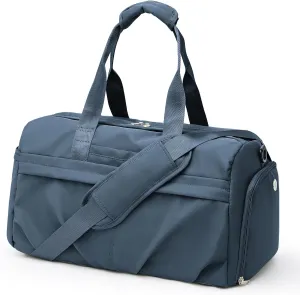 Gym Bag for Women Men with Shoe Compartment, Sport Duffel Bag, Waterproof Travel Weekender Overnight Carry on Bag for Yoga with Trolley Sleeve, Jewel Blue