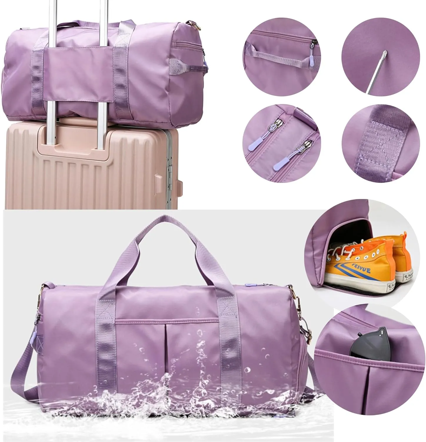Gym Bag for Women Men with Shoes Compartment Waterproof Weekend Overnight Duffel Bags for Swimming Yoga Outdoor Activities (Ivory)