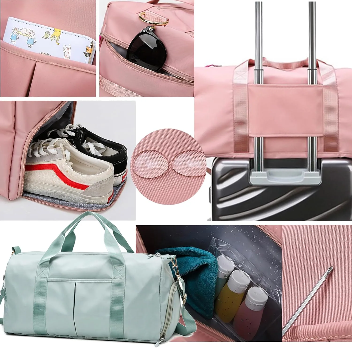 Gym Bag for Women Men with Shoes Compartment Waterproof Weekend Overnight Duffel Bags for Swimming Yoga Outdoor Activities (Ivory)