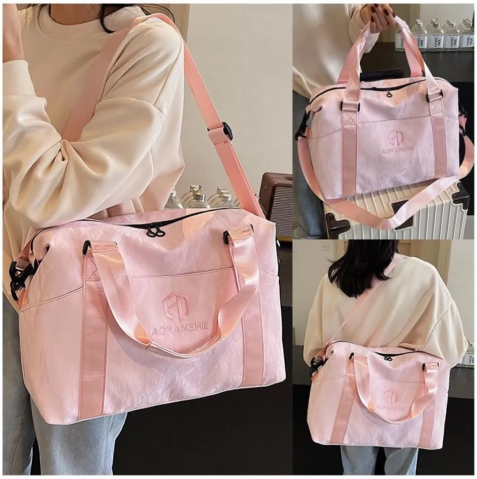 Gym Bag for Women with Dry-Wet Separation, Weekender Bag Travel Bag for Women, Multifunctional Large Capacity and Premium Oxford Fabric (Pink)
