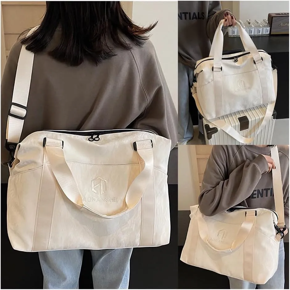 Gym Bag for Women with Dry-Wet Separation, Weekender Bag Travel Bag for Women, Multifunctional Large Capacity and Premium Oxford Fabric (White)