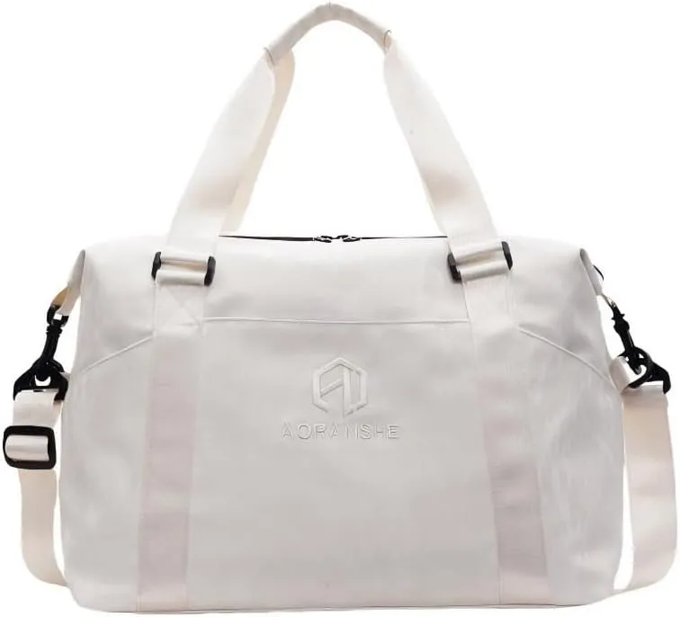 Gym Bag for Women with Dry-Wet Separation, Weekender Bag Travel Bag for Women, Multifunctional Large Capacity and Premium Oxford Fabric (White)