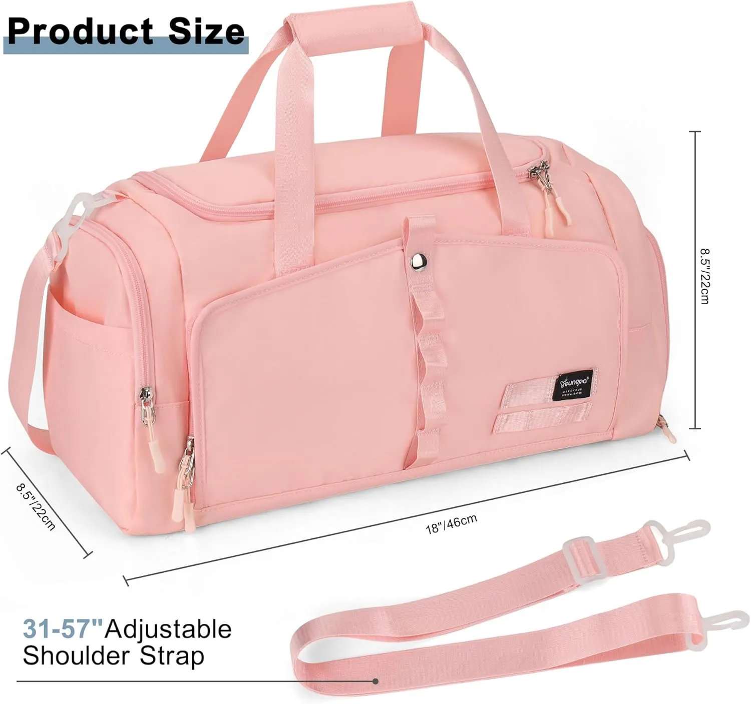 Gym Bag for Women with Shoe Compartment, 25L, Pink