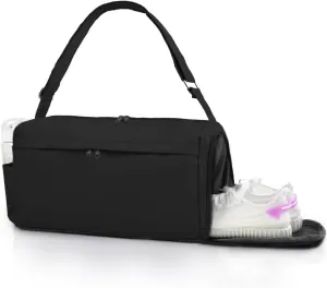Gym Bag for Women with Shoe Compartment Sports Duffle Bag Men with Wet Pocket and Bottle Pocket Lightweight for Travel Workout, Black