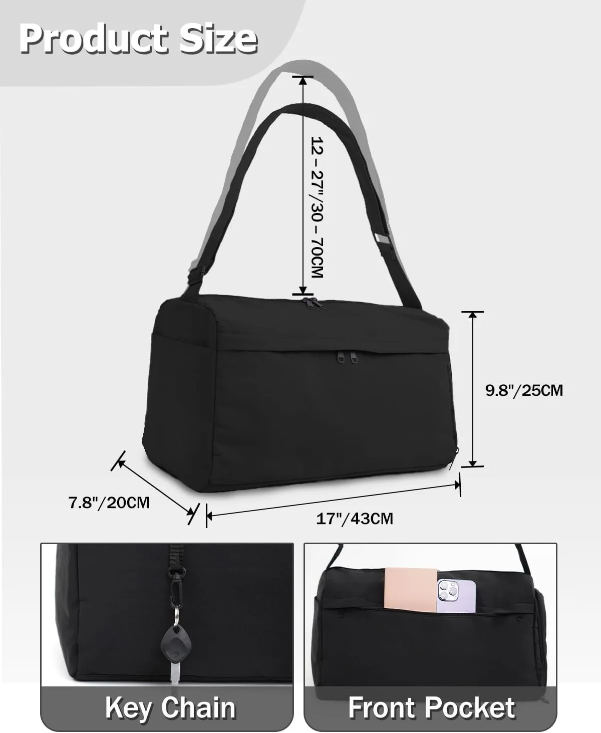 Gym Bag for Women with Shoe Compartment Sports Duffle Bag Men with Wet Pocket and Bottle Pocket Lightweight for Travel Workout, Black