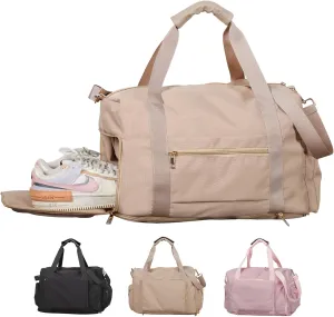 Gym Bag for Women with Shoe Compartment, Travel Duffel Bag for Women, with Hide and increase capacity Pocket, Gym Tote Bags Weekend, Beige