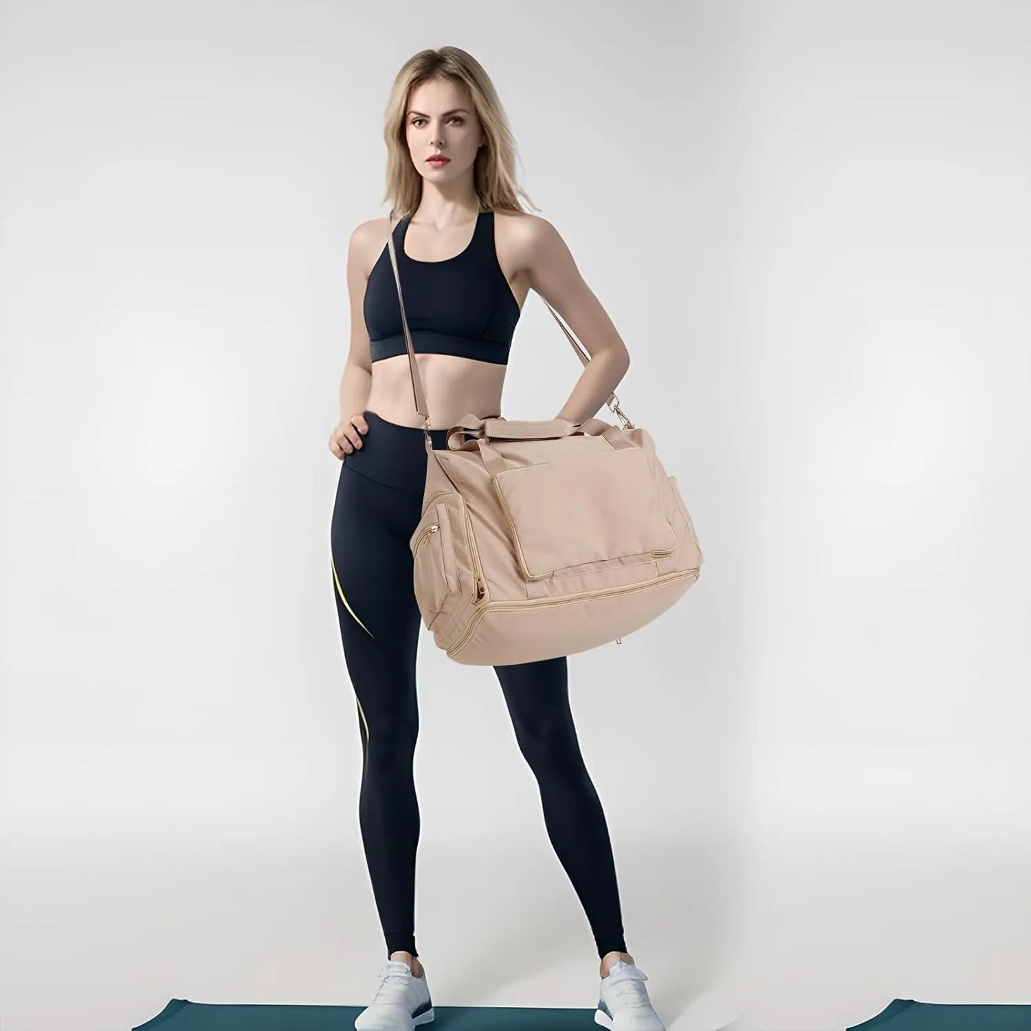 Gym Bag for Women with Shoe Compartment, Travel Duffel Bag for Women, with Hide and increase capacity Pocket, Gym Tote Bags Weekend, Beige