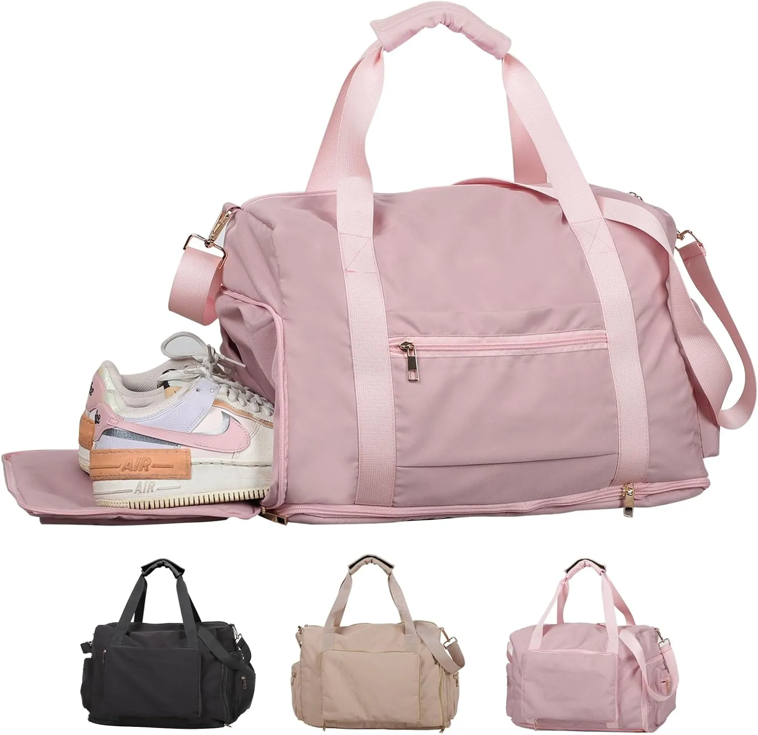 Gym Bag for Women with Shoe Compartment, Travel Duffel Bag for Women, with Hide and increase capacity Pocket, Gym Tote Bags Weekend, Pink