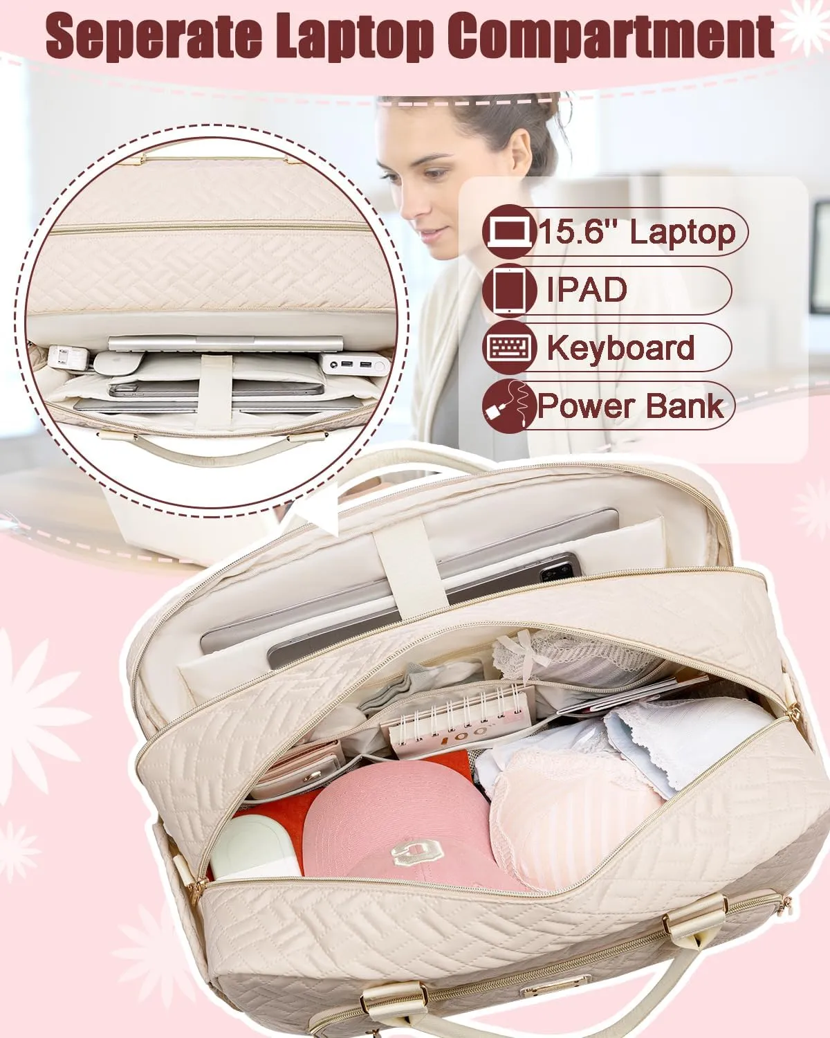 Gym Bag for Women,Travel Duffle Bag for Women,Weekender Overnight Bag with Wet Pocket,Carry On Bag with Toiletry Bag