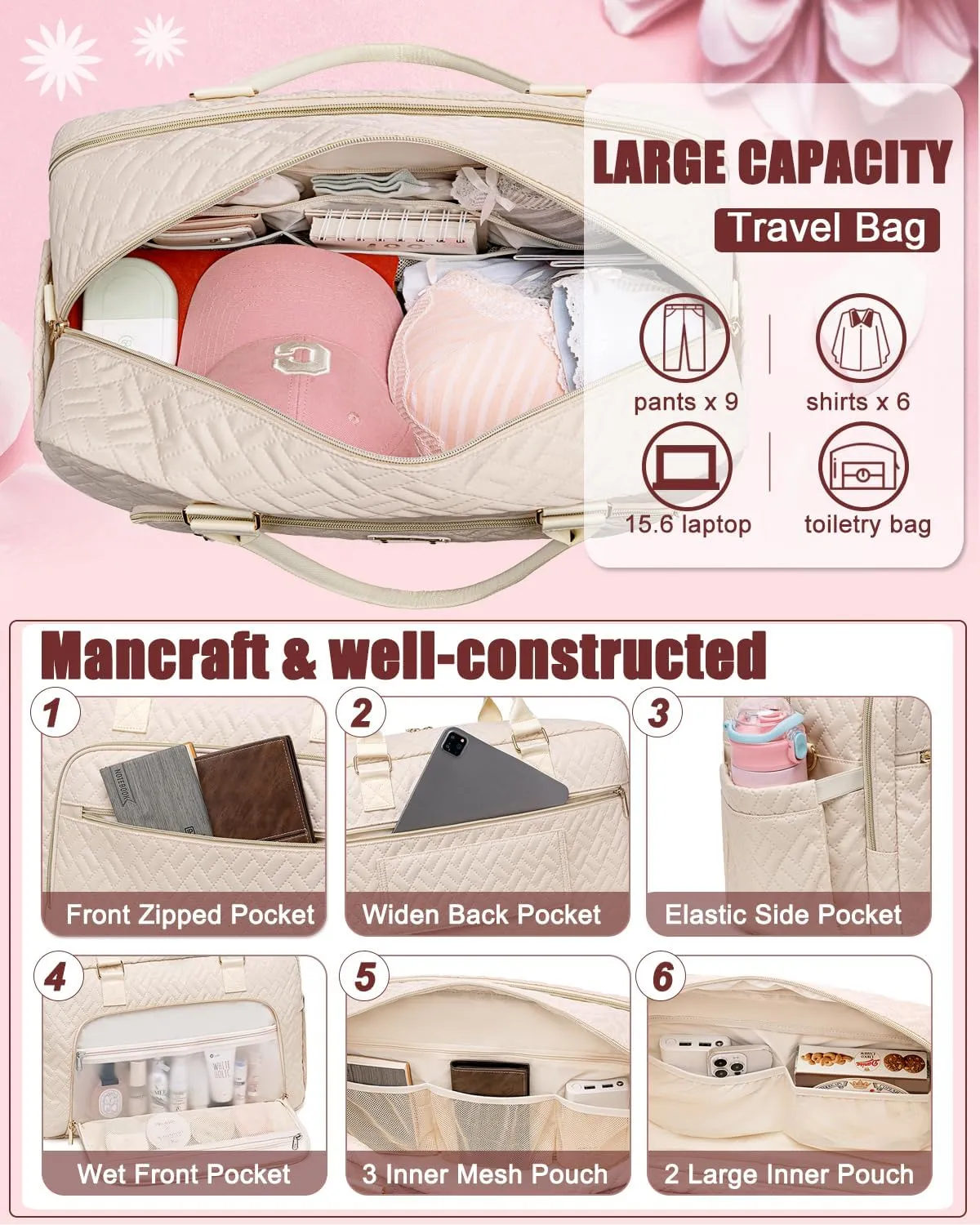 Gym Bag for Women,Travel Duffle Bag for Women,Weekender Overnight Bag with Wet Pocket,Carry On Bag with Toiletry Bag
