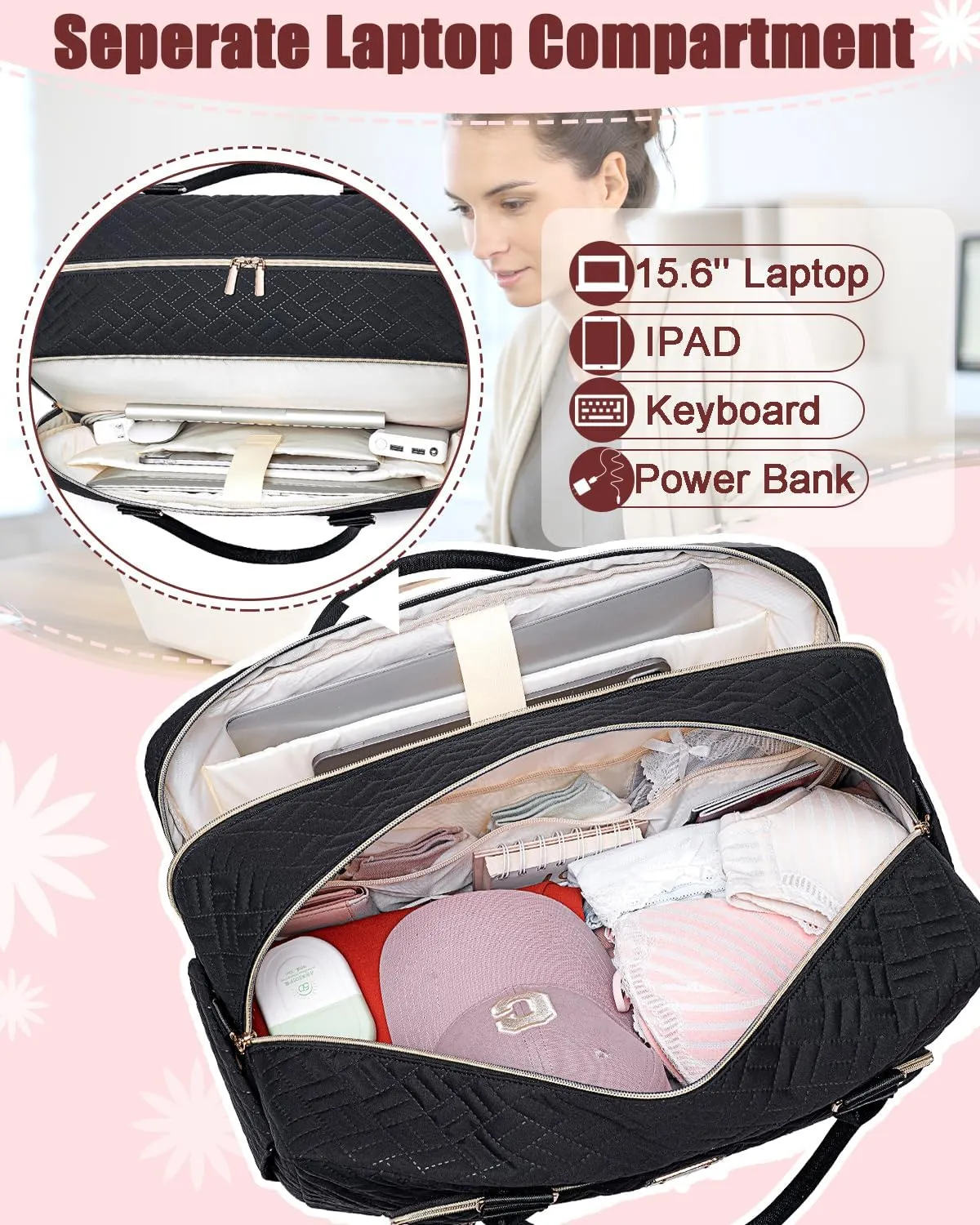 Gym Bag for Women,Travel Duffle Bag for Women,Weekender Overnight Bag with Wet Pocket,Carry On Bag with Toiletry Bag