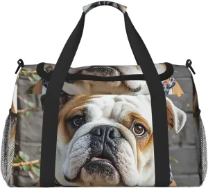 Gym Bag Funny English Bulldog4 Duffel Bag for Men Women Travel Overnight Bag with Shoe Compartment Workout Bags