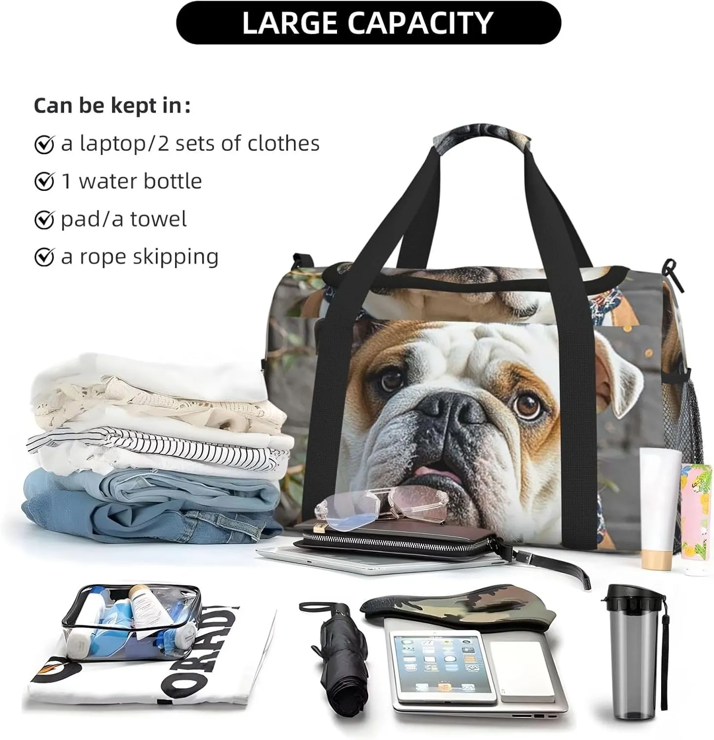 Gym Bag Funny English Bulldog4 Duffel Bag for Men Women Travel Overnight Bag with Shoe Compartment Workout Bags
