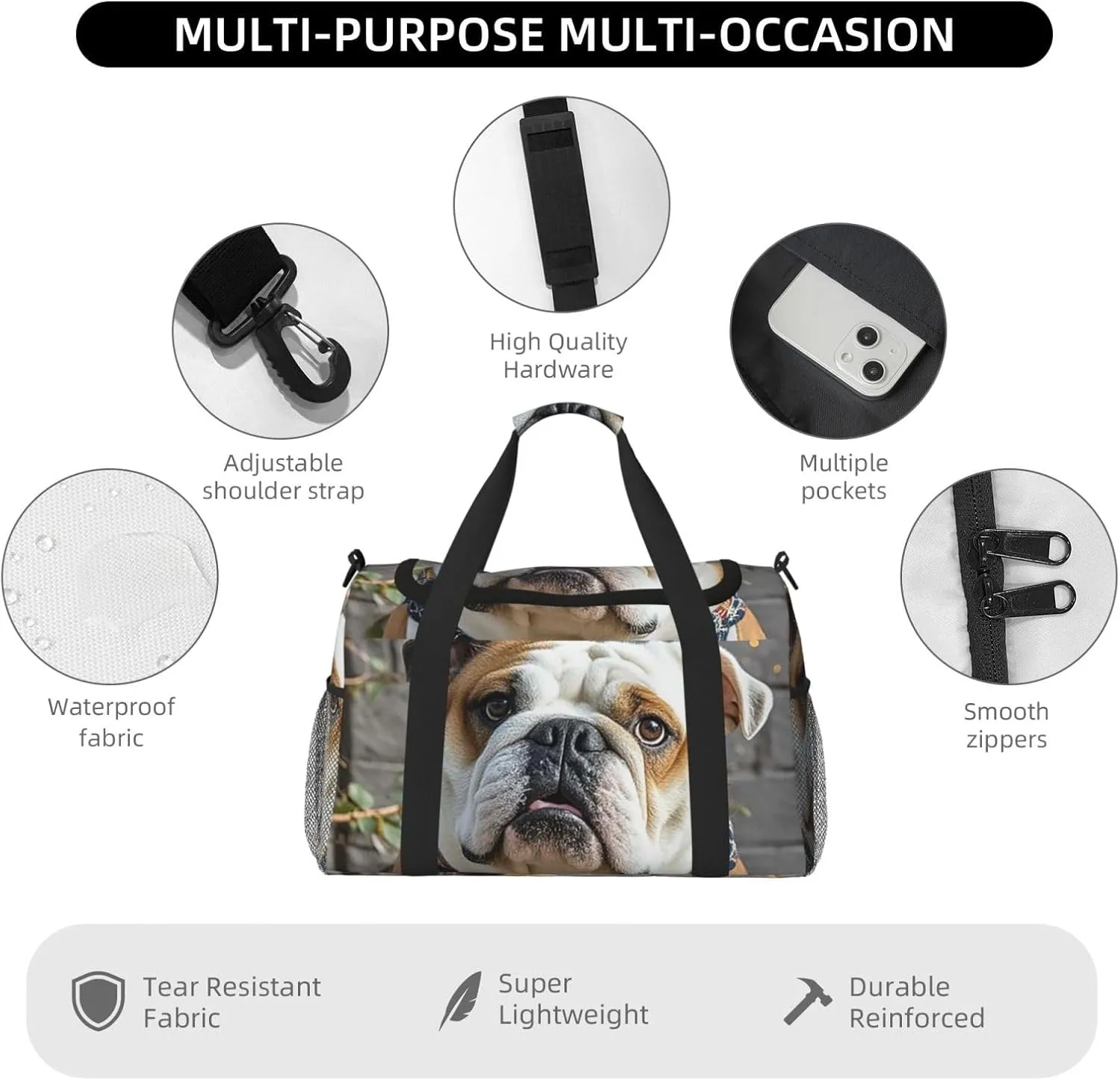 Gym Bag Funny English Bulldog4 Duffel Bag for Men Women Travel Overnight Bag with Shoe Compartment Workout Bags