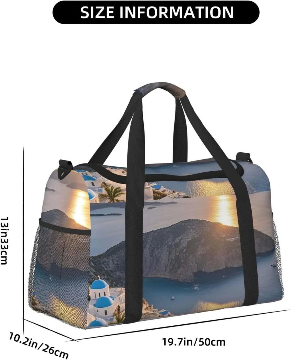 Gym Bag Greece Island Sunset Landscape Duffel Bag for Men Women Travel Overnight Bag with Shoe Compartment Workout Bags