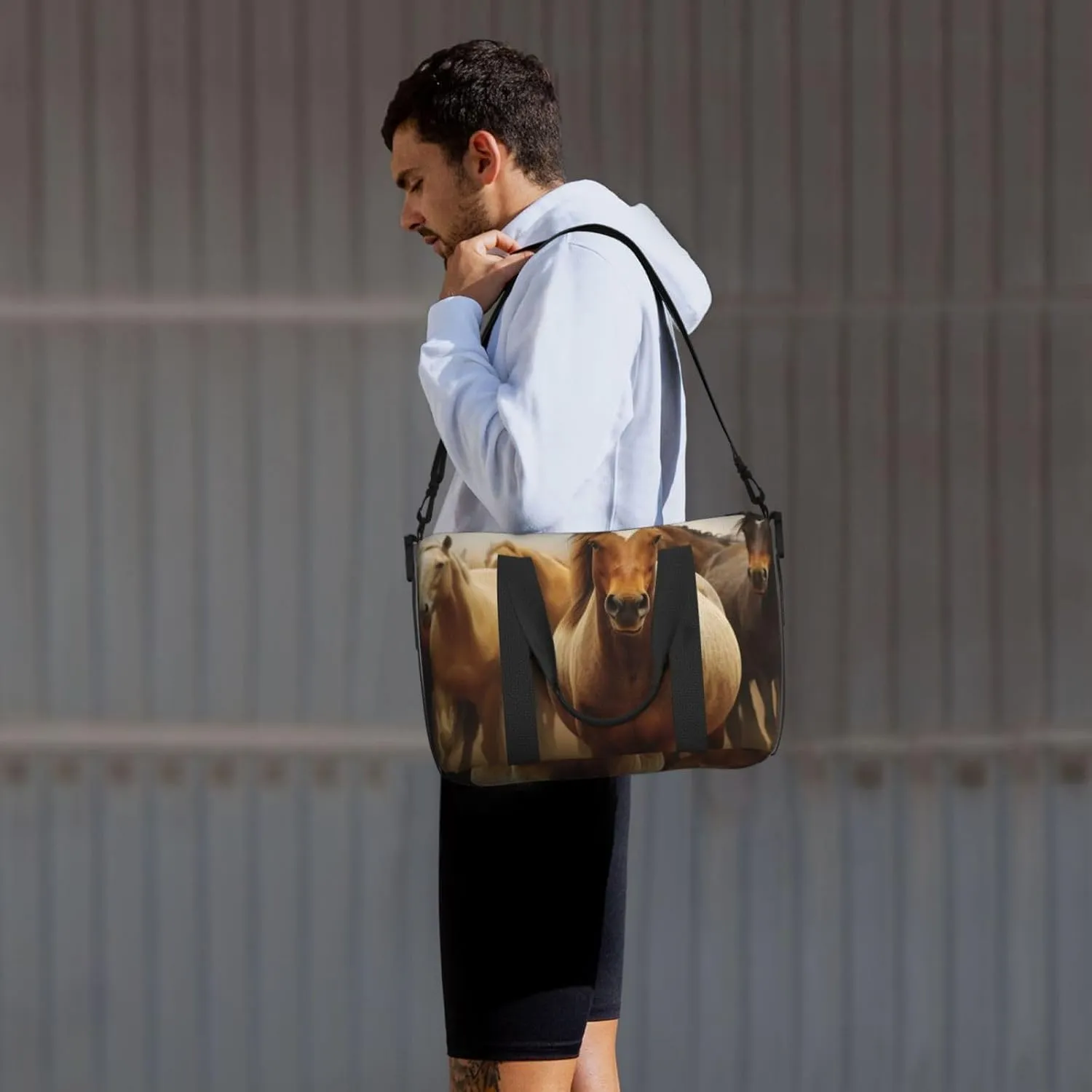 Gym Bag Many Horses Duffel Bag for Men Women Travel Overnight Bag with Shoe Compartment Workout Bags