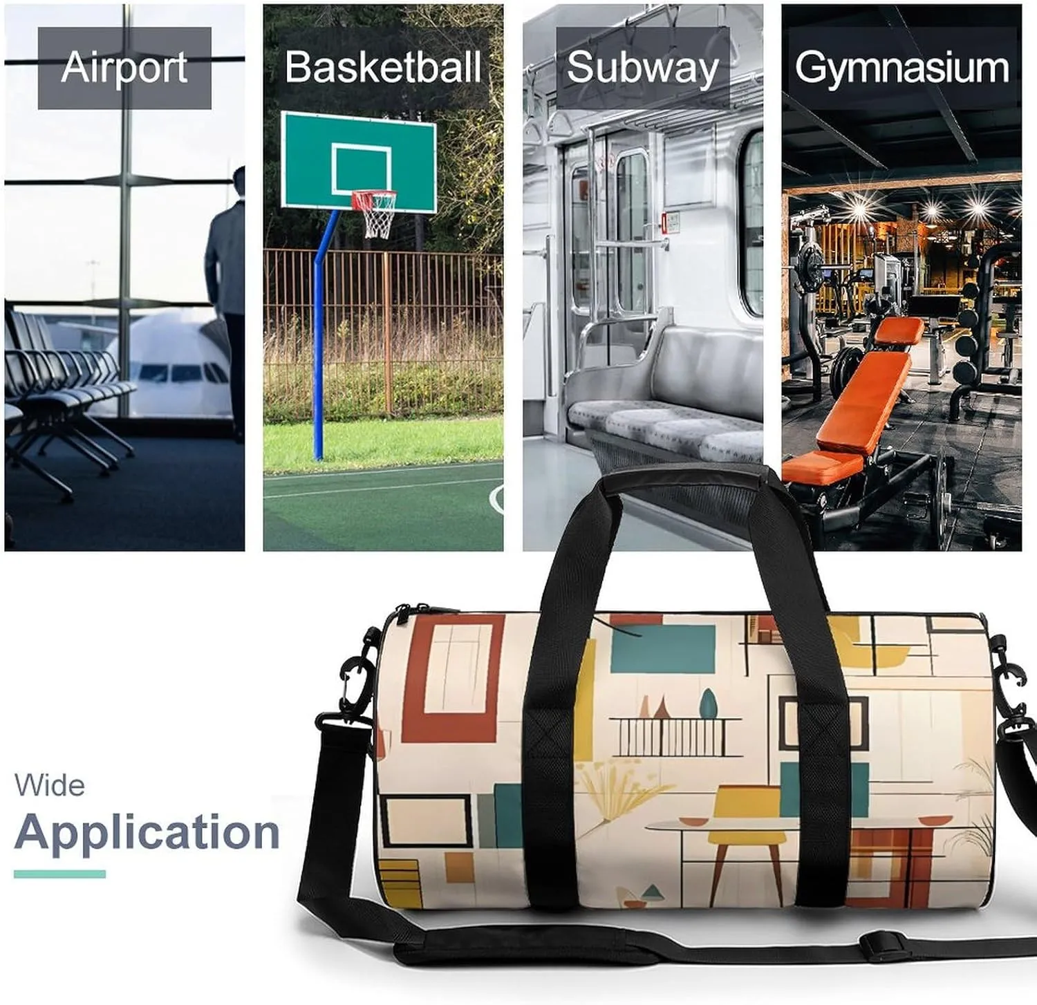 Gym Bag Mid Century Modern Duffel Bag for Men Women Overnight Bag with Shoe Compartment Workout Bags