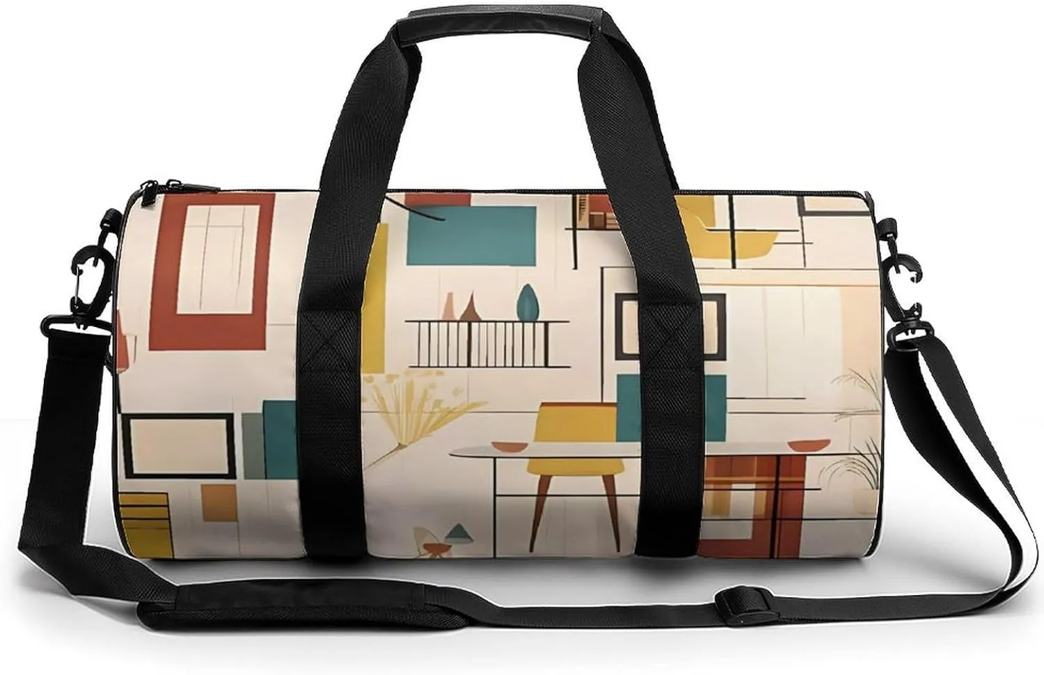 Gym Bag Mid Century Modern Duffel Bag for Men Women Overnight Bag with Shoe Compartment Workout Bags