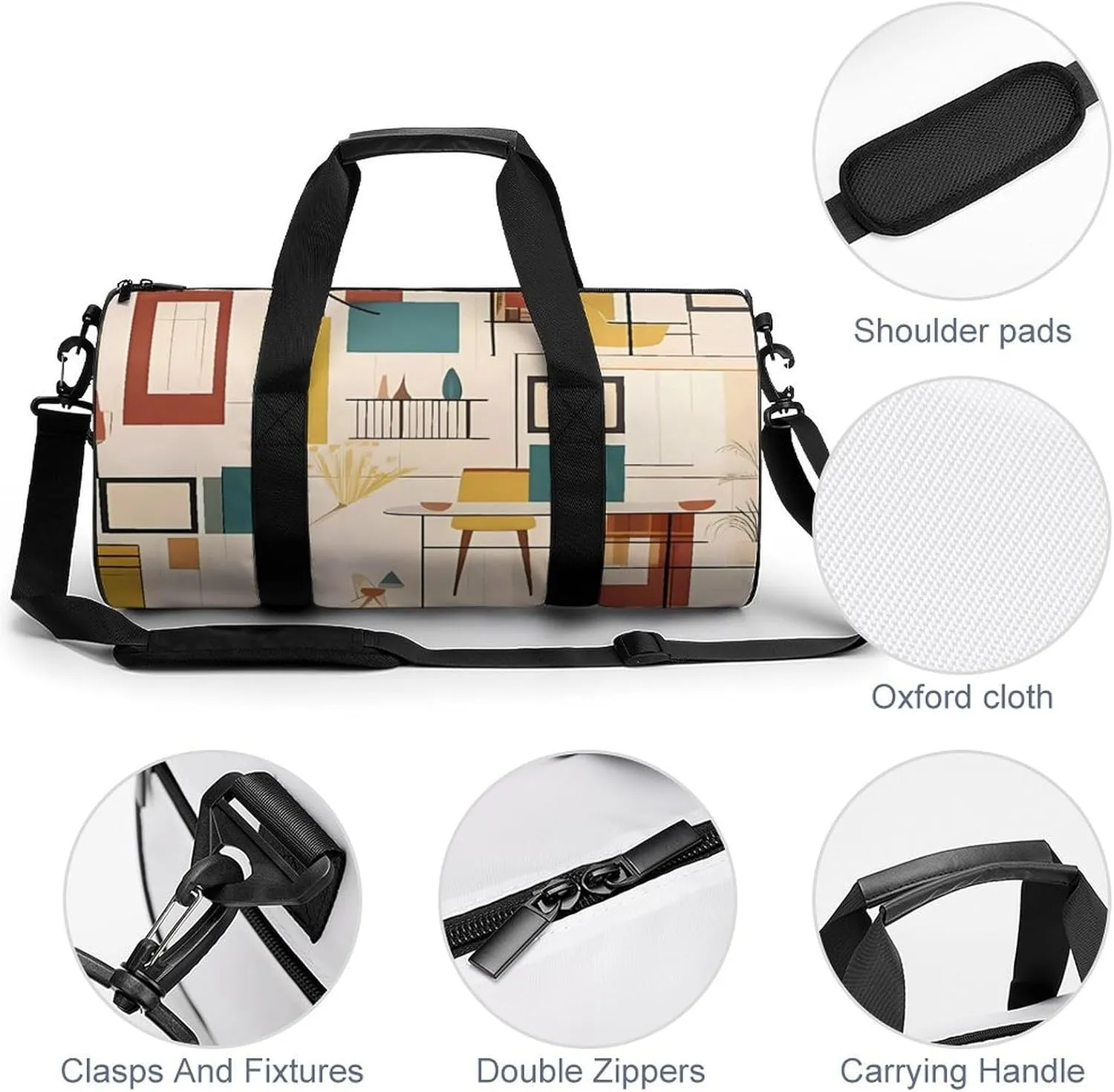 Gym Bag Mid Century Modern Duffel Bag for Men Women Overnight Bag with Shoe Compartment Workout Bags