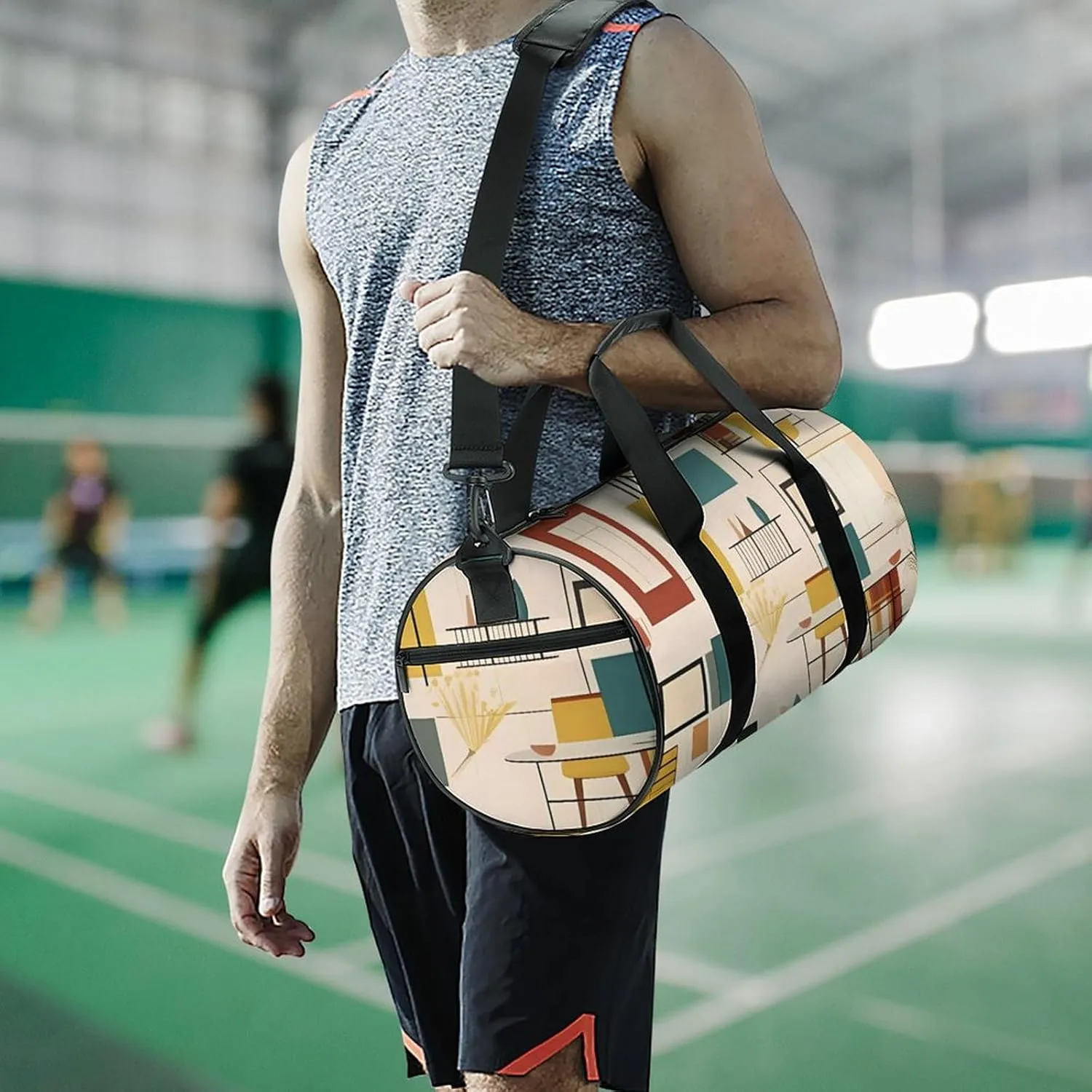 Gym Bag Mid Century Modern Duffel Bag for Men Women Overnight Bag with Shoe Compartment Workout Bags