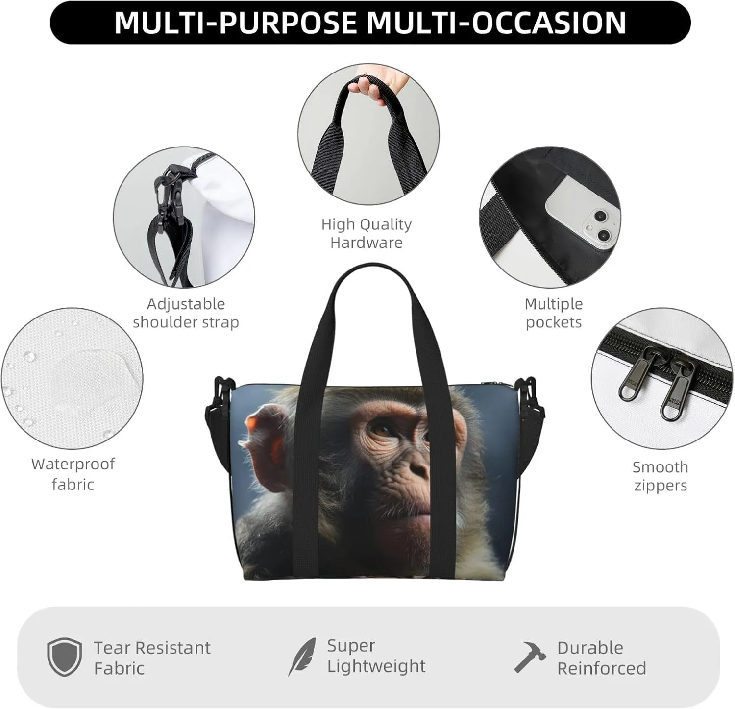 Gym Bag Monkey Duffel Bag for Men Women Travel Overnight Bag with Shoe Compartment Workout Bags