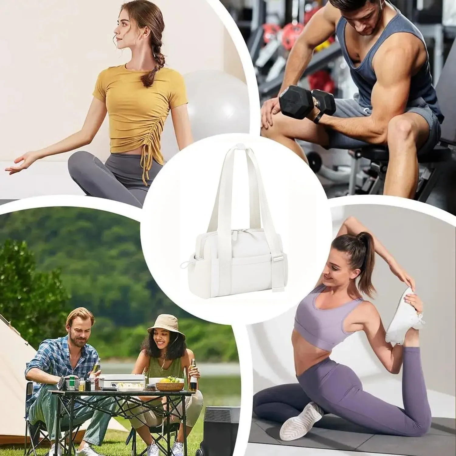 Gym Bag, Multi-Pockets Luggage Bag, Carry On Bag for Women, Adjustable Shoulder Strap Travel Duffle Bag with Dry/Wet Pocket, High Volume Overnight Duffle Bag for Travel, Gym (White)
