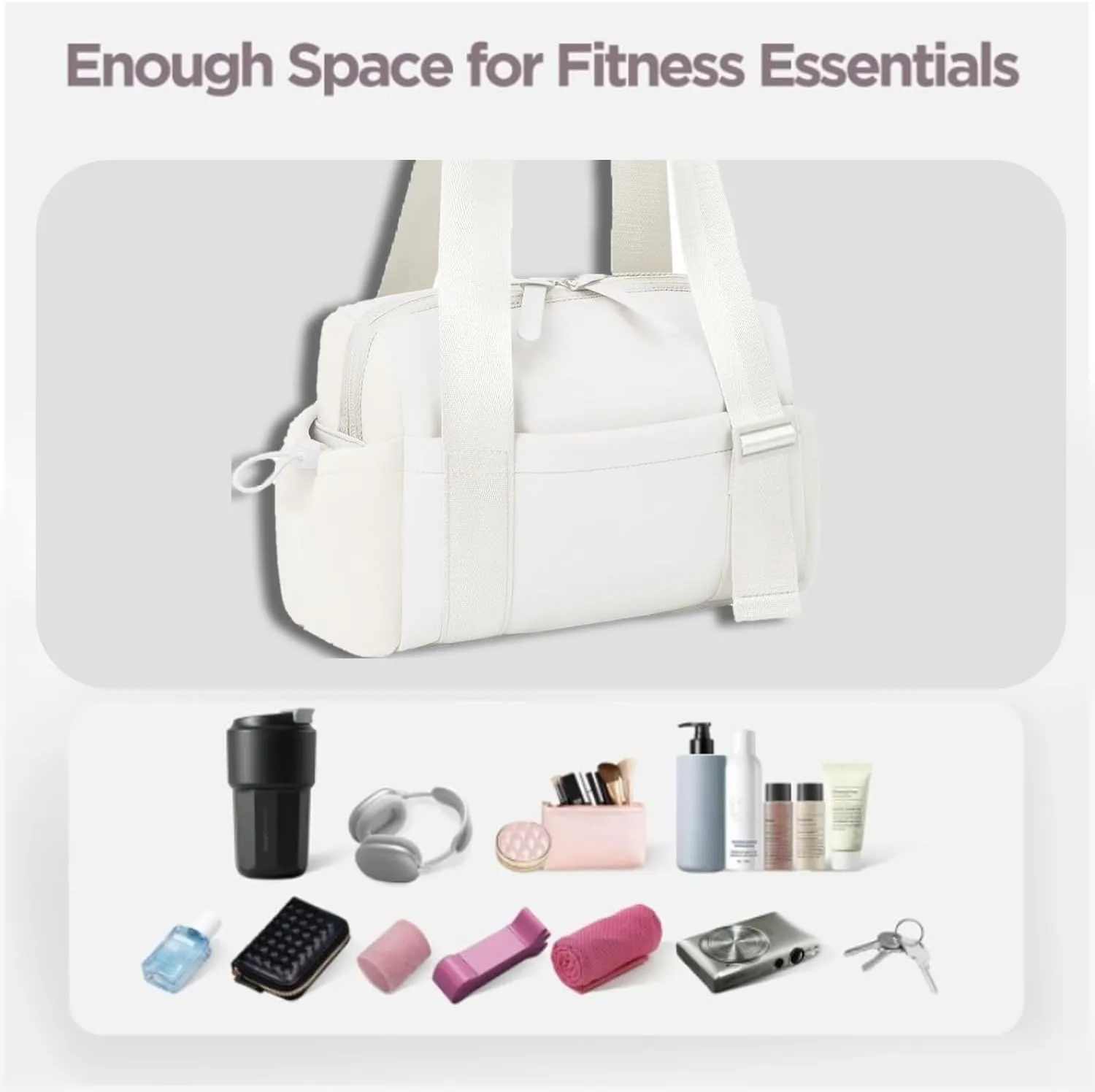 Gym Bag, Multi-Pockets Luggage Bag, Carry On Bag for Women, Adjustable Shoulder Strap Travel Duffle Bag with Dry/Wet Pocket, High Volume Overnight Duffle Bag for Travel, Gym (White)