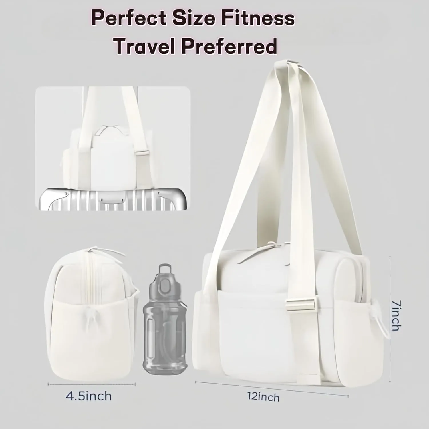 Gym Bag, Multi-Pockets Luggage Bag, Carry On Bag for Women, Adjustable Shoulder Strap Travel Duffle Bag with Dry/Wet Pocket, High Volume Overnight Duffle Bag for Travel, Gym (White)