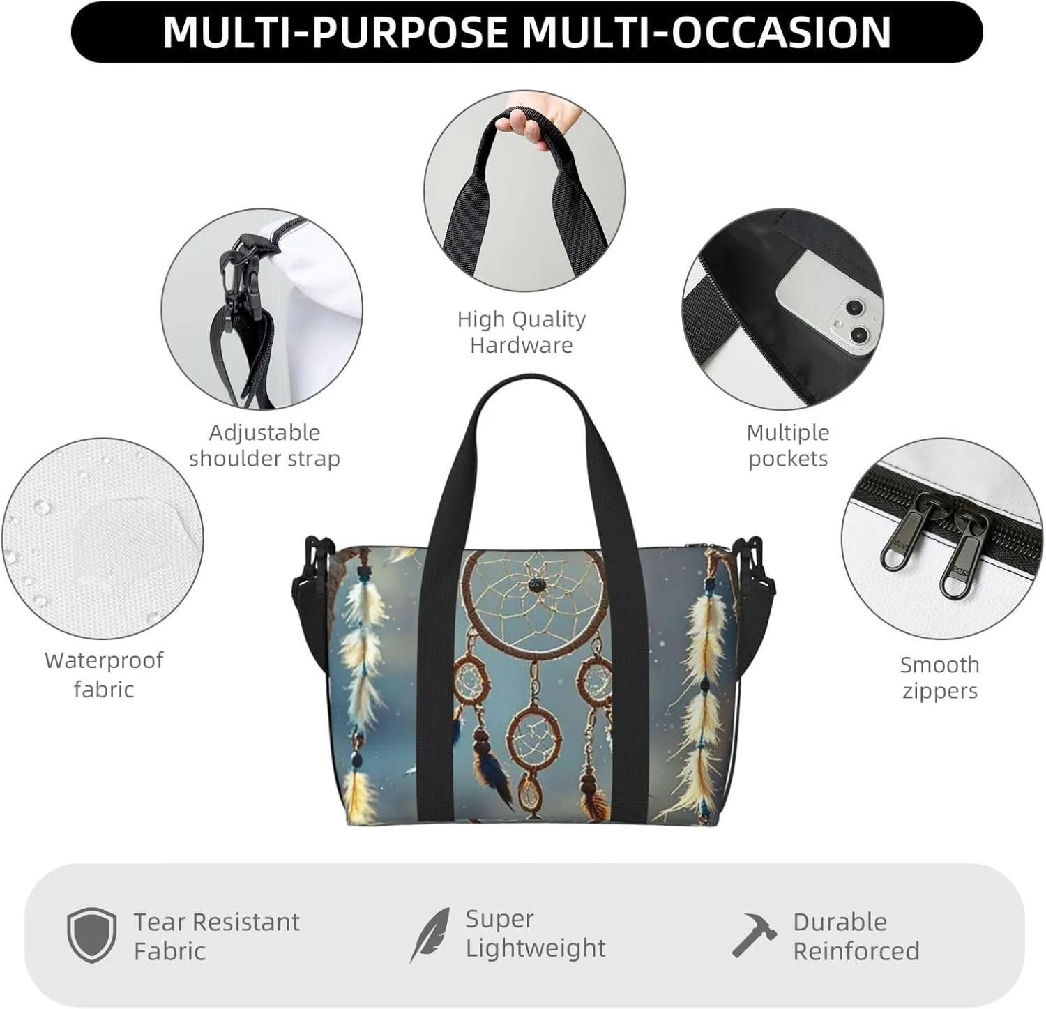Gym Bag Native American Dream Catcher3 Duffel Bag for Men Women Travel Overnight Bag with Shoe Compartment Workout Bags
