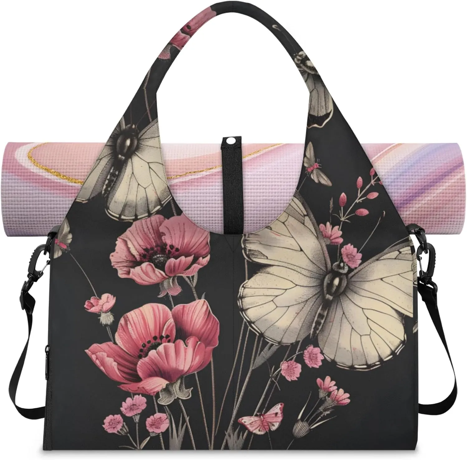 Gym Bag with Shoe Compartment Personal Item Travel Bag Tote Bag for Men Women Duffle Bag for Travel Sports Fitness & Workout Realistic Butterflies