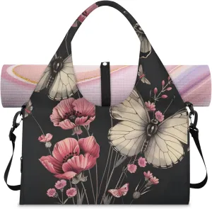Gym Bag with Shoe Compartment Personal Item Travel Bag Tote Bag for Men Women Duffle Bag for Travel Sports Fitness & Workout Realistic Butterflies
