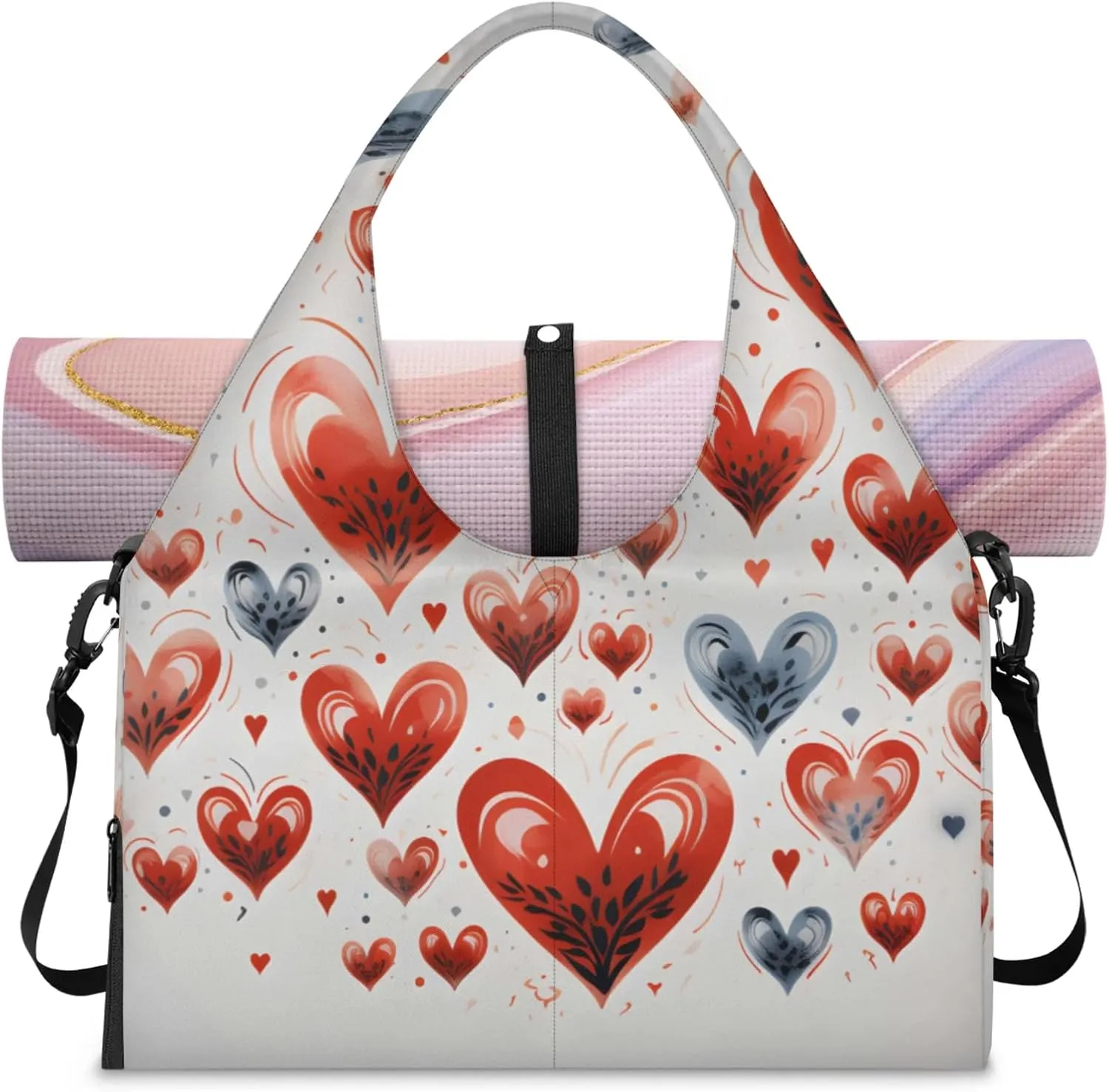 Gym Bag with Shoe Compartment Personal Item Travel Bag Tote Bag for Men Women Duffle Bag for Travel Sports Fitness & Workout Realistic Valentine Heart