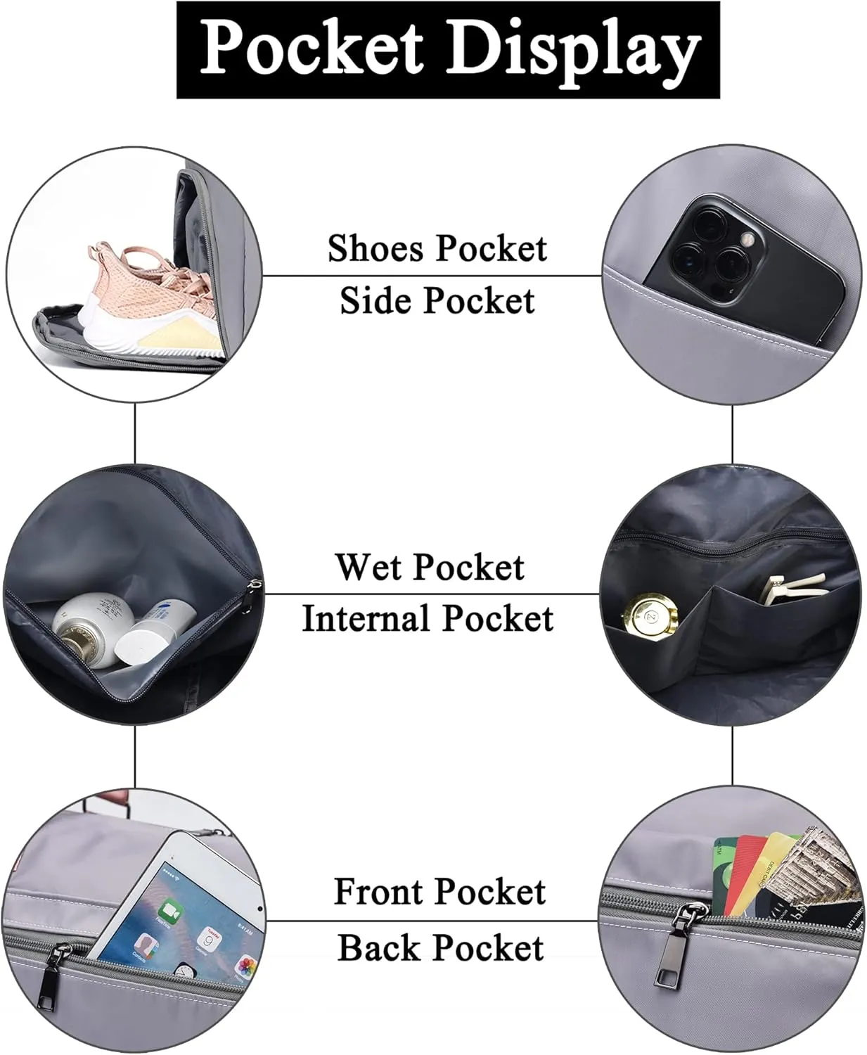 Gym Bag with Wet Pocket, Foldable Travel Duffle Bag Carry On Weekender Bags for Women, Waterproof Overnight Bag for Travel, Gym, Yoga