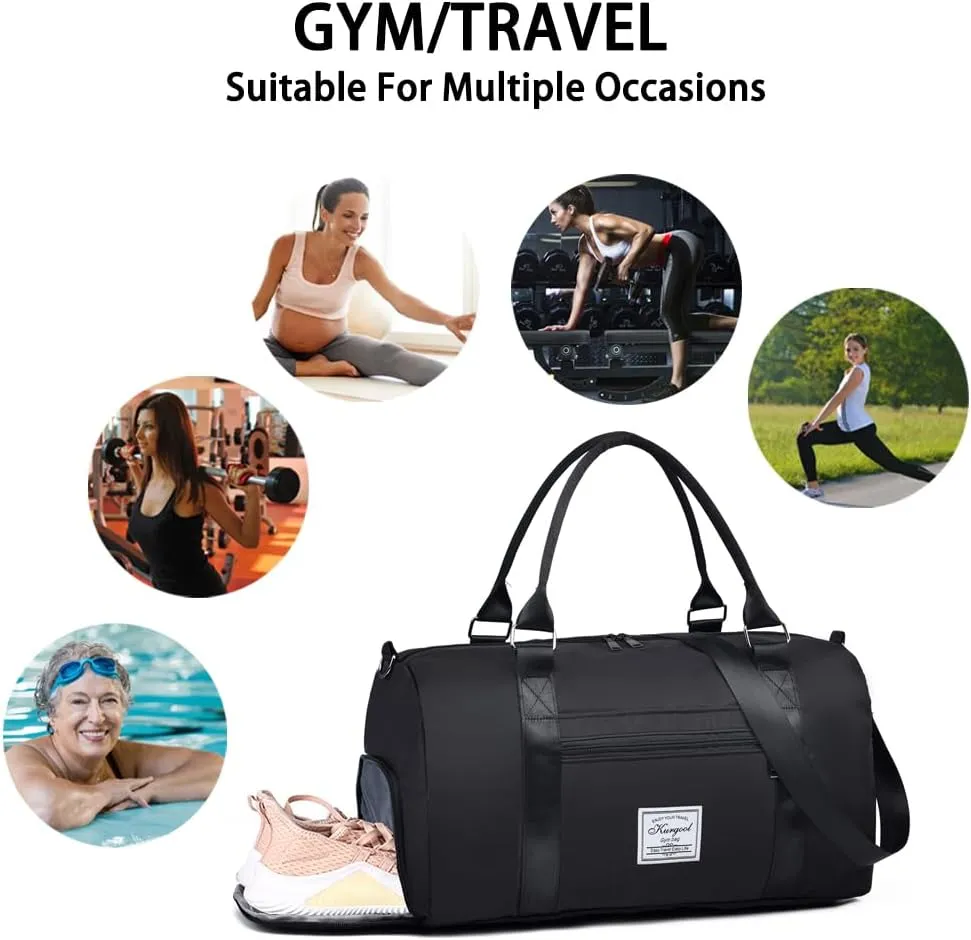Gym Bag with Wet Pocket, Foldable Travel Duffle Bag Carry On Weekender Bags for Women, Waterproof Overnight Bag for Travel, Gym, Yoga