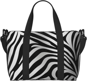 Gym Bag Zebra Print Duffel Bag for Men Women Travel Overnight Bag with Shoe Compartment Workout Bags