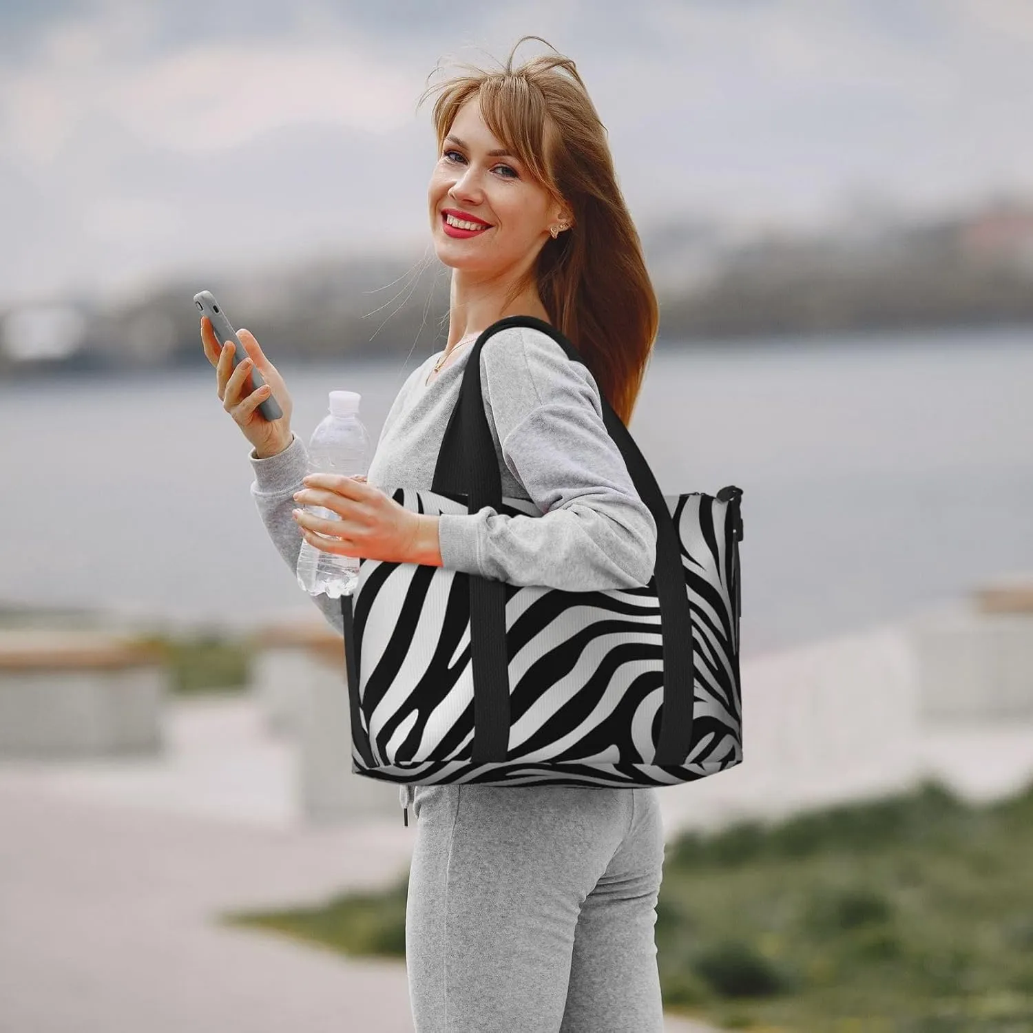 Gym Bag Zebra Print Duffel Bag for Men Women Travel Overnight Bag with Shoe Compartment Workout Bags