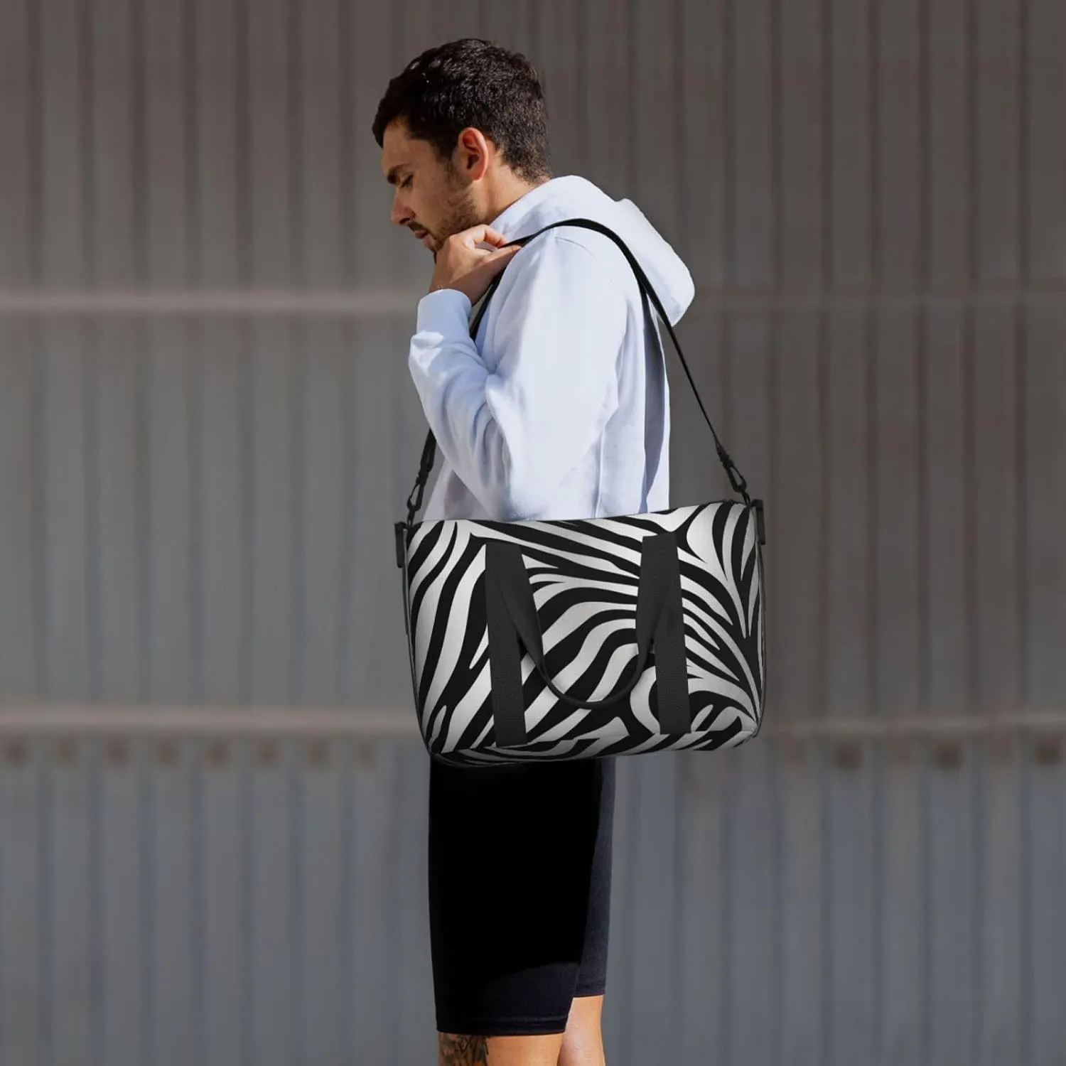 Gym Bag Zebra Print Duffel Bag for Men Women Travel Overnight Bag with Shoe Compartment Workout Bags