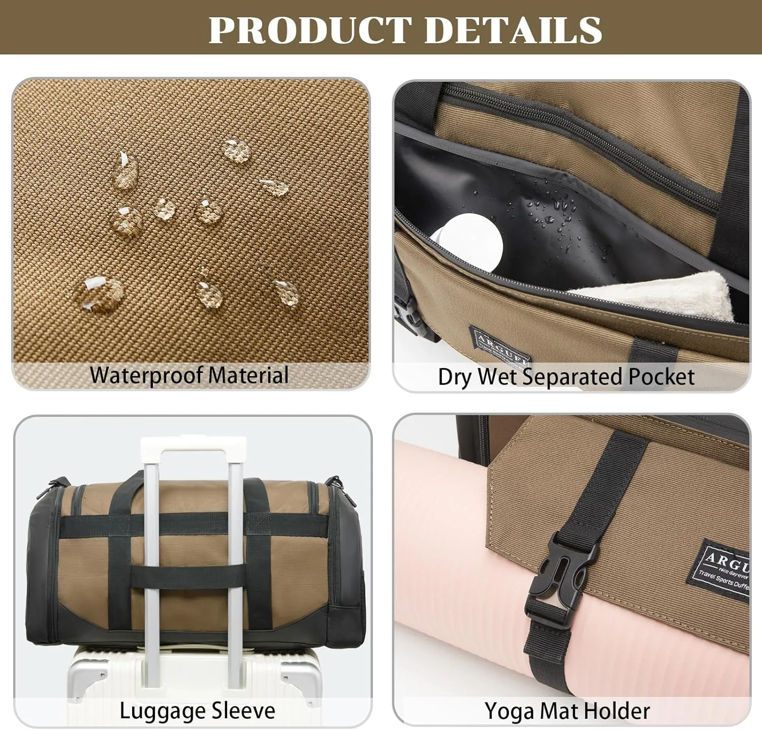 Gym Bags For Men & Women With Shoes Compartment And Wet Pocket, Sports Duffle Bag, Workout Bags For Gym Swimming Yoga,Waterproof Weekend Overnight Carry On Bag A-TG-003-Brown