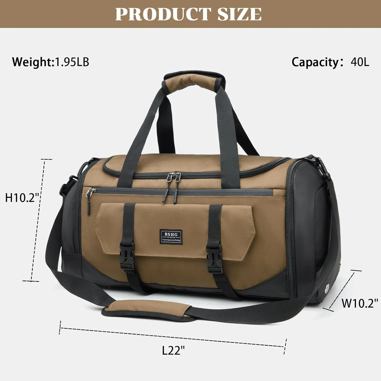 Gym Bags For Men & Women With Shoes Compartment And Wet Pocket, Sports Duffle Bag, Workout Bags For Gym Swimming Yoga,Waterproof Weekend Overnight Carry On Bag A-TG-003-Brown