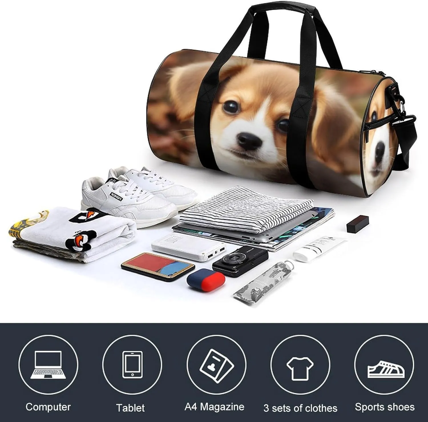 Gym Bags for Men Women Cute Dog Duffle Bag Travel Overnight Bag with Shoe Compartment Tote Bags