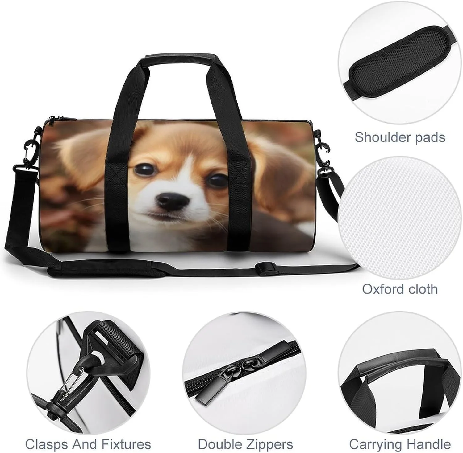 Gym Bags for Men Women Cute Dog Duffle Bag Travel Overnight Bag with Shoe Compartment Tote Bags