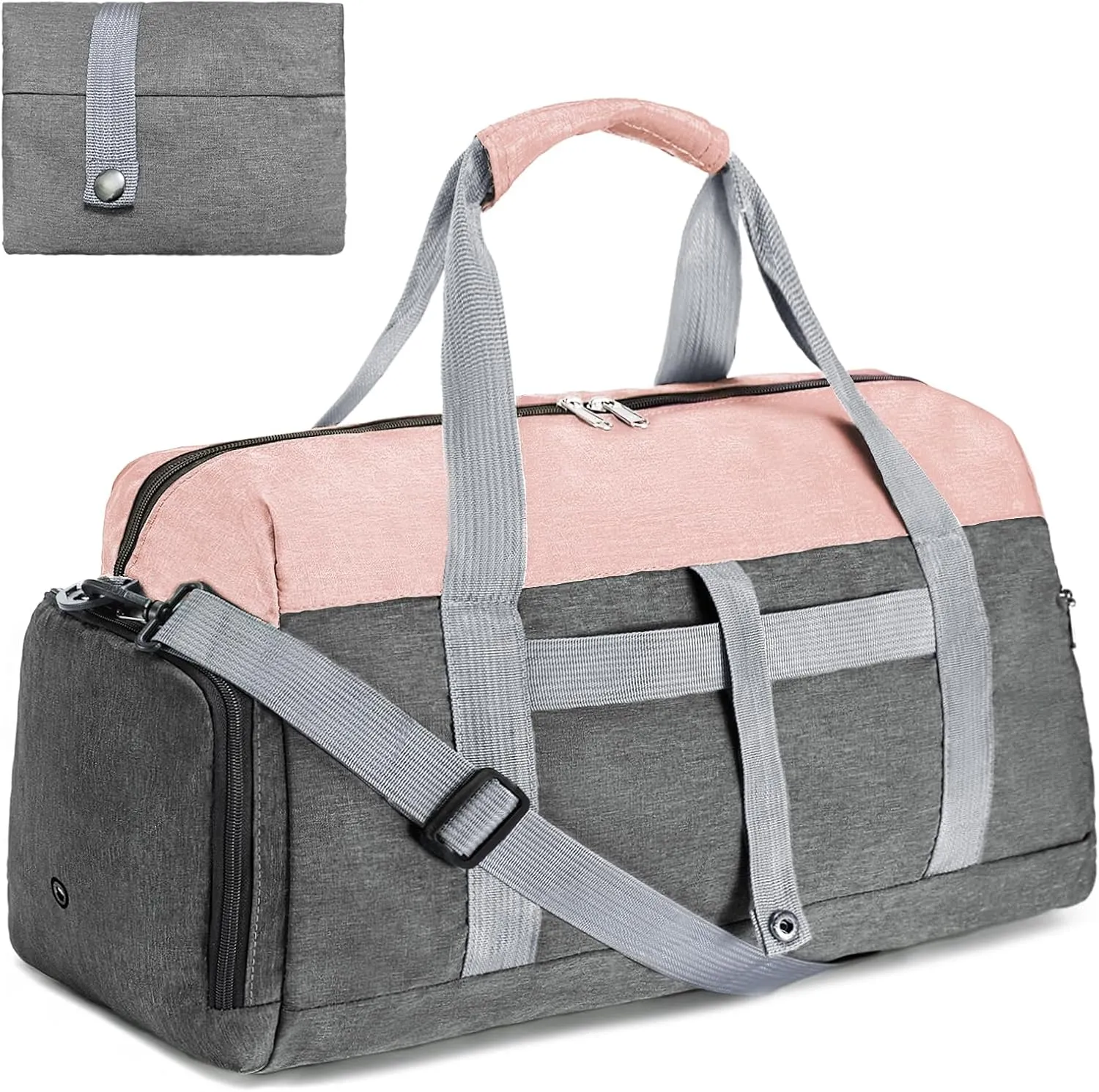 Gym Bags for Women Men with Wet & Shoe Compartment, 40L Foldable Travel Duffle Bag, Lightweight Weekender Overnight Duffel Bag for Traveling Sports Gym(Pink)