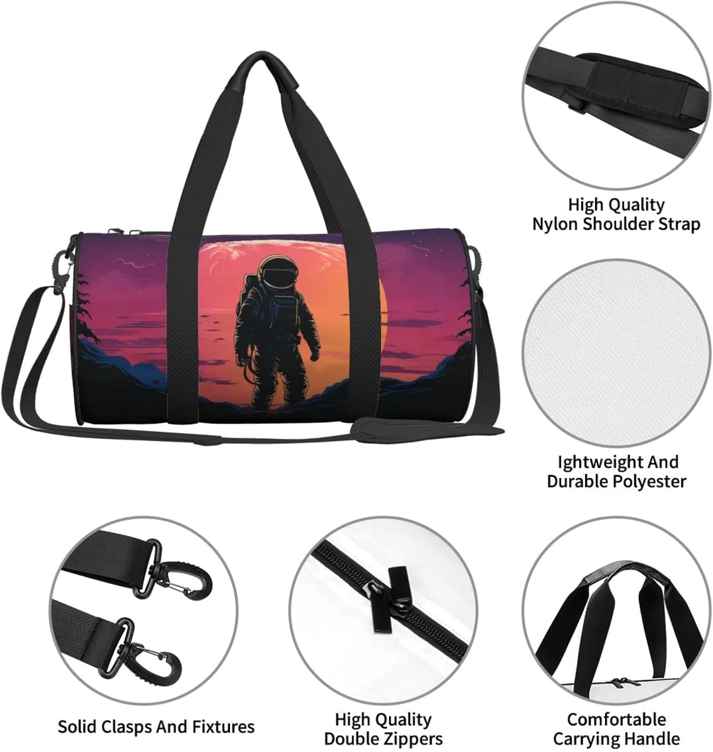 Gym Bags Small Cool Astronaut Duffel Bag Overnight Bag with Shoe Compartment Carryon Bag for Men Women