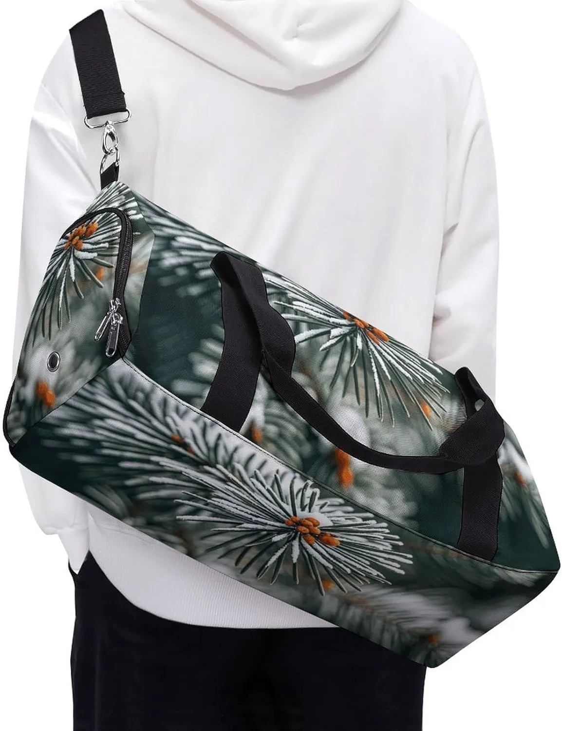 Gym Bags Small Pine Needle Tree Winter Duffel Bag Overnight Bag with Shoe Compartment Carryon Bag for Men Women