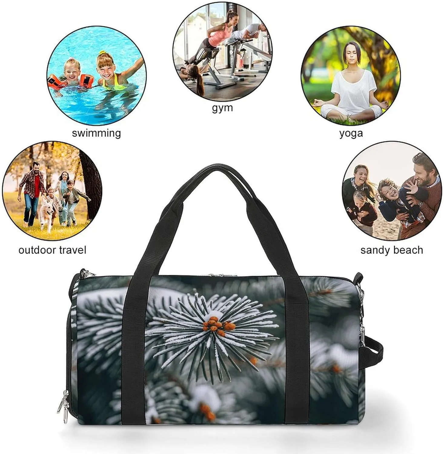 Gym Bags Small Pine Needle Tree Winter Duffel Bag Overnight Bag with Shoe Compartment Carryon Bag for Men Women