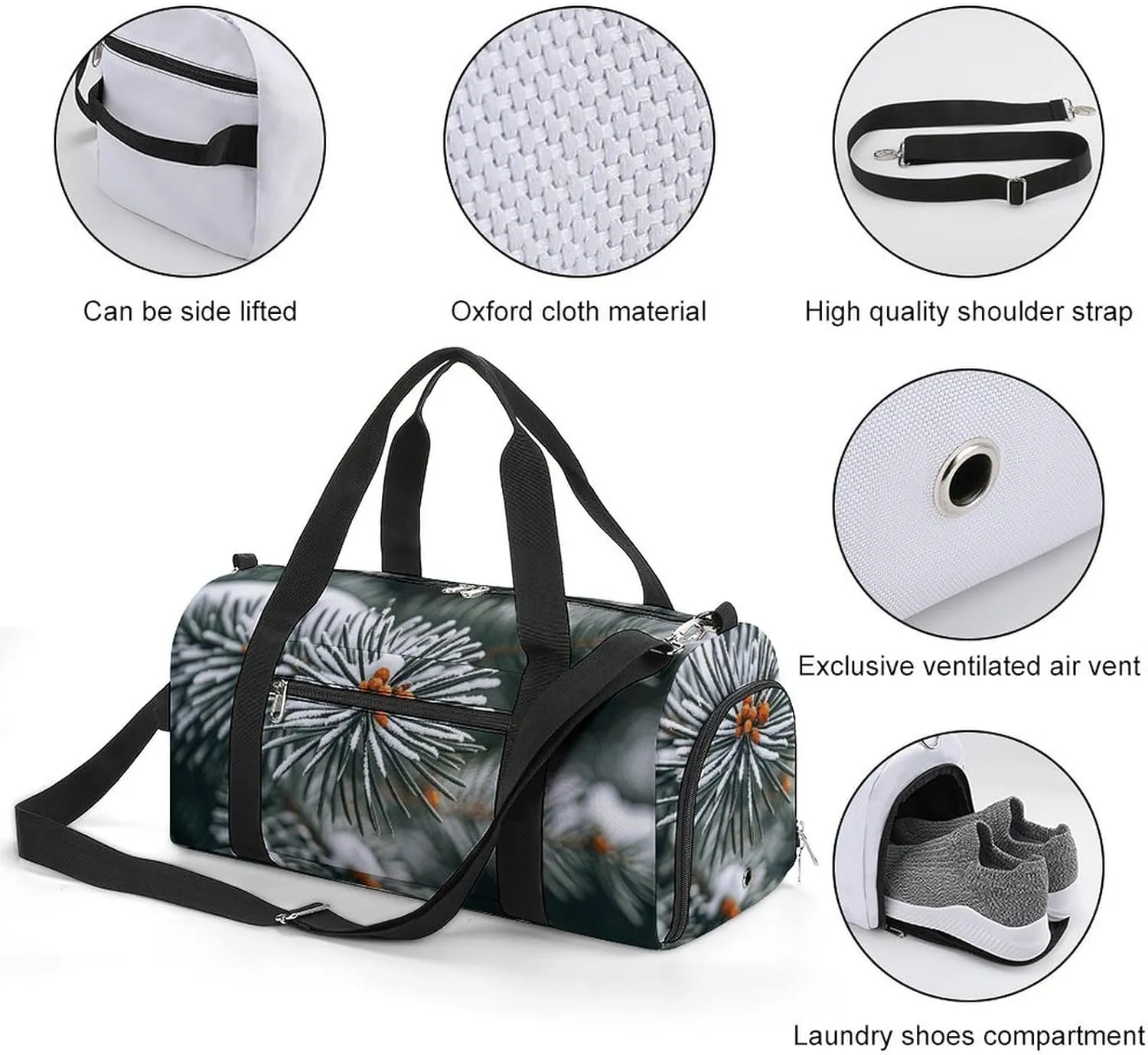 Gym Bags Small Pine Needle Tree Winter Duffel Bag Overnight Bag with Shoe Compartment Carryon Bag for Men Women