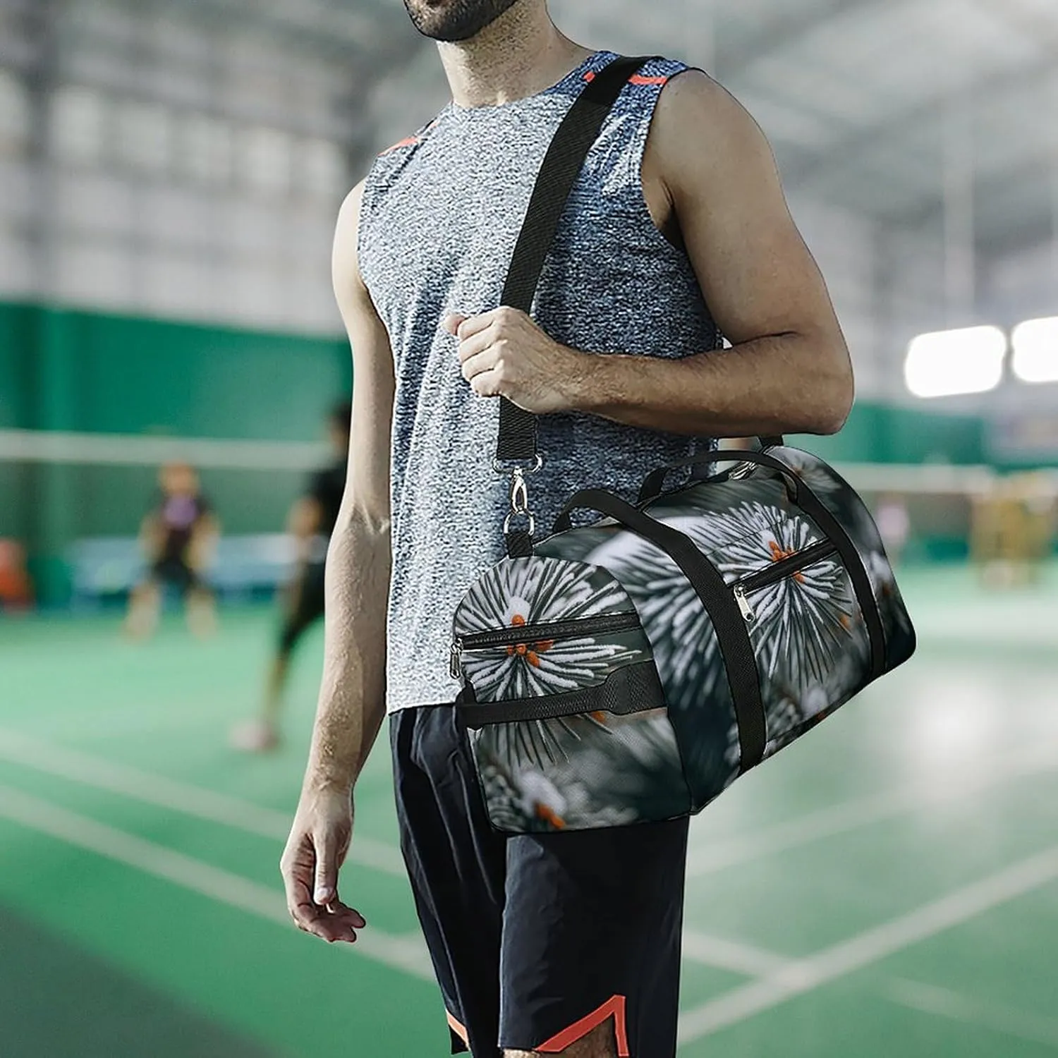 Gym Bags Small Pine Needle Tree Winter Duffel Bag Overnight Bag with Shoe Compartment Carryon Bag for Men Women